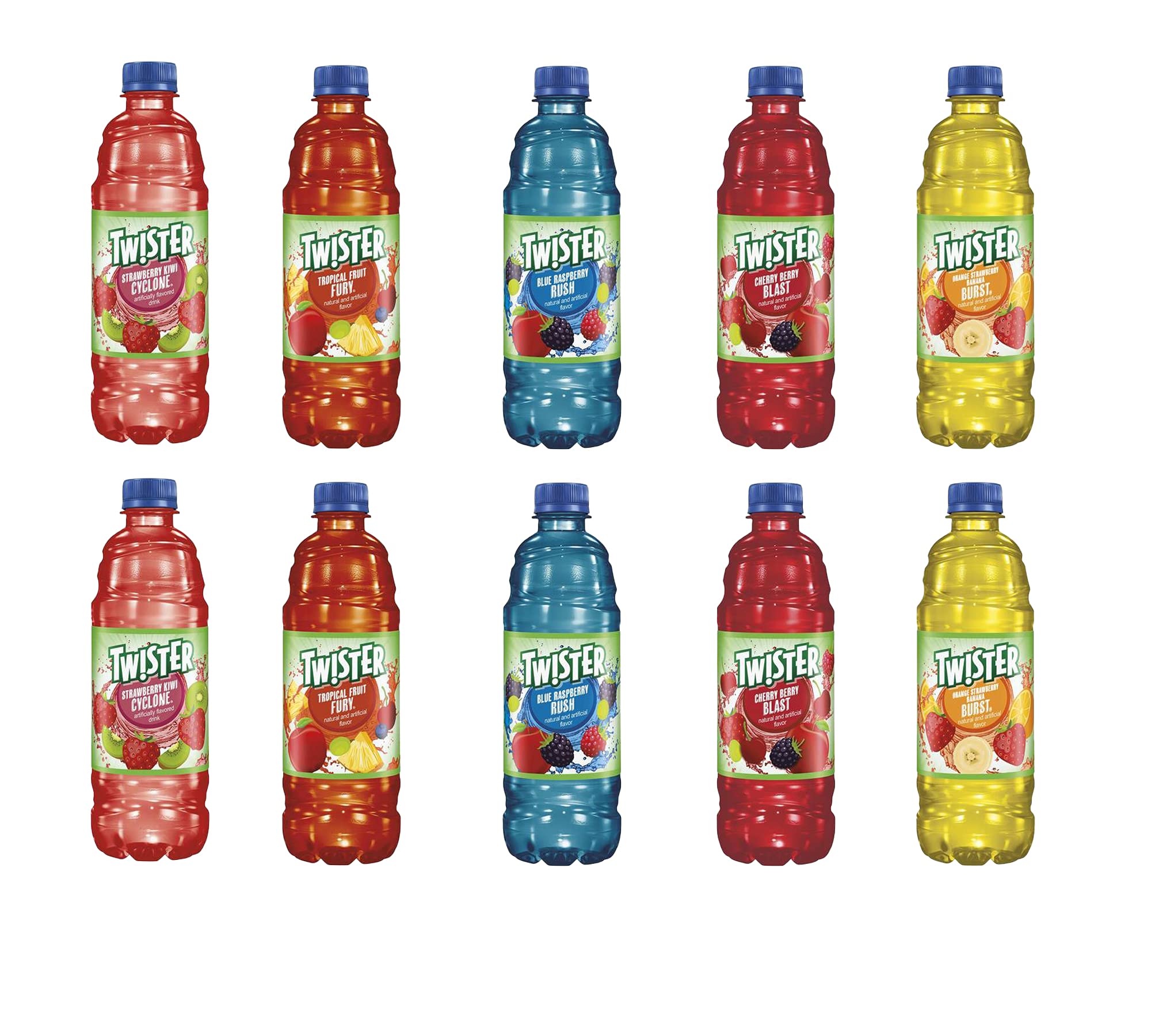 LUV BOX - VARIETY TWISTER 16.5 OZ BOTTLES PACK OF 10 , Strawberry Kiwi , Blue Raspberry Rush , Tropi