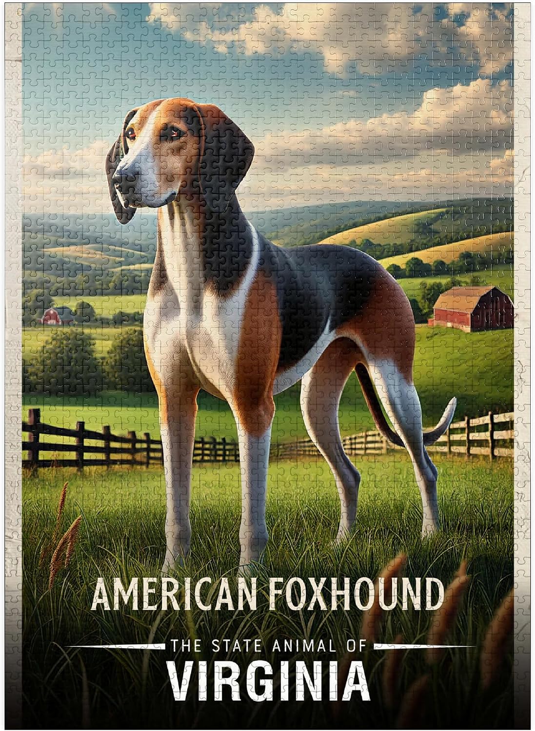 MyPuzzle Virginia, American Foxhound: State Animals Series - Premium 500 Piece Jigsaw Puzzle for Adults
