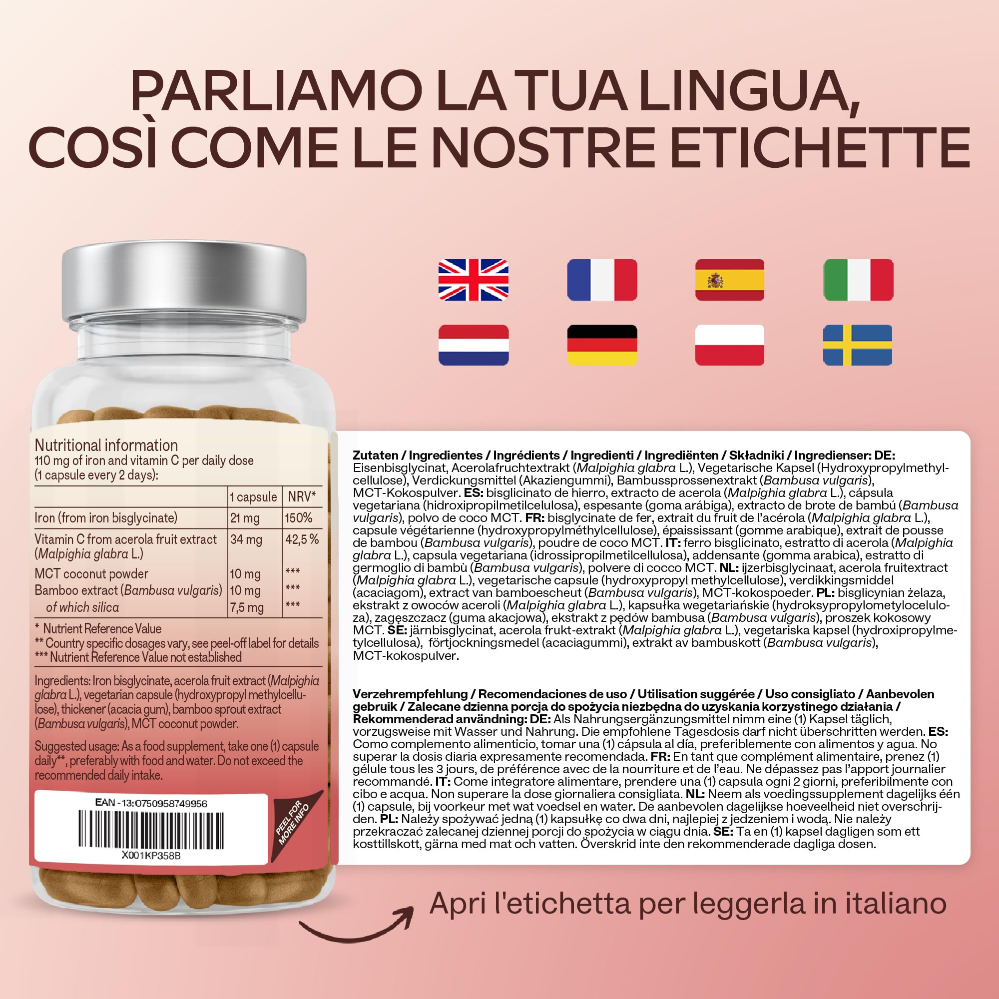 Integratore Ferro e Vitamina C Naturale - Ferro Bisglicinato 42mg Integratori Stanchezza Fisica e Mentale, Globuli Rossi, Sistema Immunitario - Ferro Integratore Forte Alto Assorbimento - 120 Capsule