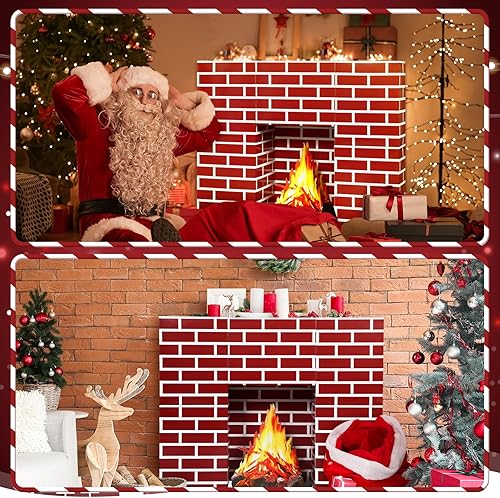 Miniatura 6 de Juego de 15 piezas de cartón navideño para chimenea, chimenea de cartón con fuego falso, bloques de tablero de tarjetas de llama falsa para