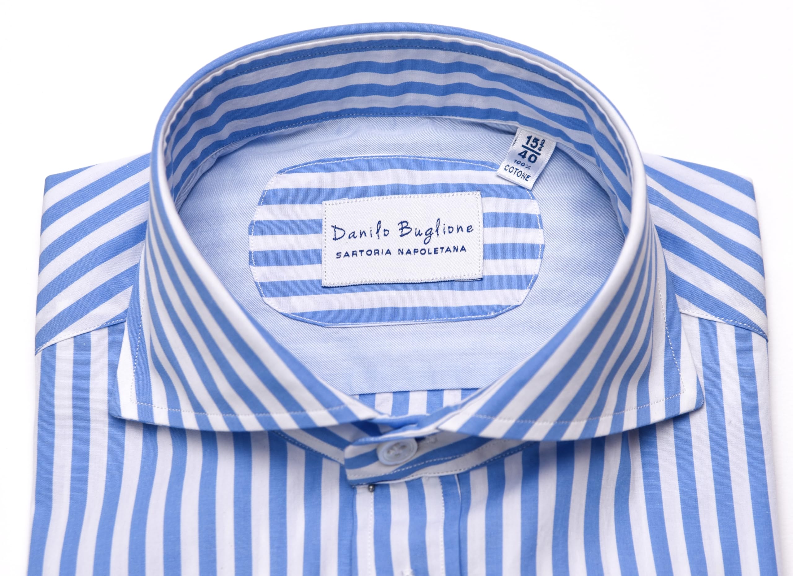 Camicia Uomo Righe, Collo Francese in Cotone Popeline, Rigata Custom Fit, Camicie Uomo in Cotone di qualità Superiore, Artigianale - Sartoria Napoletana