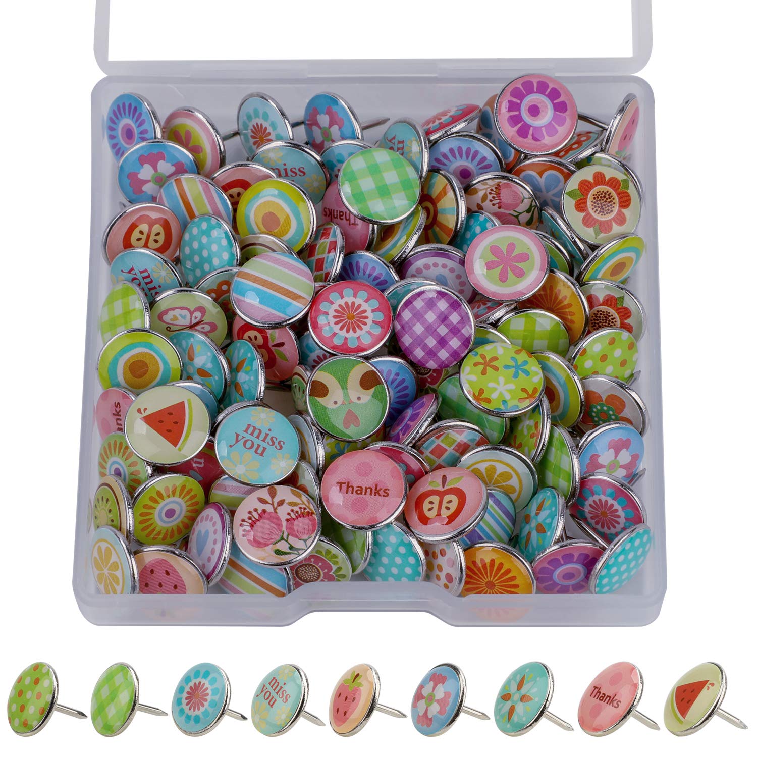 MWOOT 100 pièces Punaises Decoratives Map,Mode créatives métalliques Push Pins pour mur, cartes, photos, tableau d'affichage ou