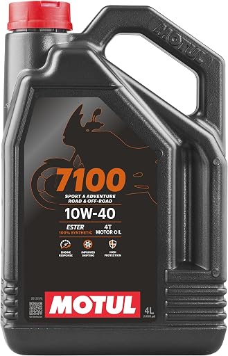Motul 7100 4T 10W-40 Full Synthetic Motorcycle Oil - Ester Technology - API SP JASO MA2 Wet Clutch Safe - Engine and Gearbox Protection for Street Sport Adventure 4L