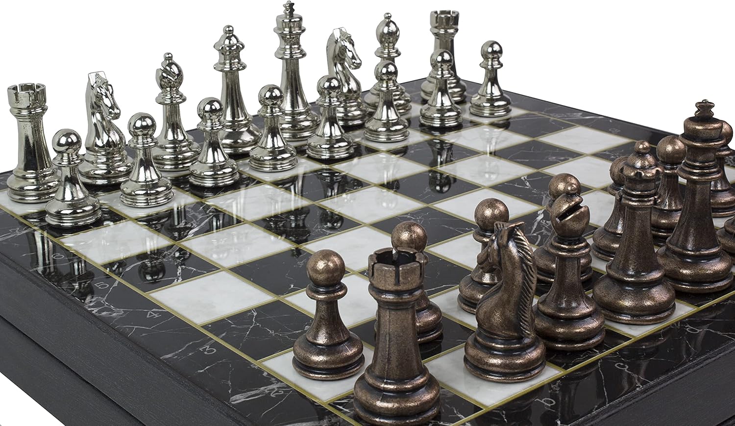 Antochia Crafts 14 Inches Personalized Chess Set - Boxed Custom Chess Board and Metal Chess Figures Set - Gift Idea