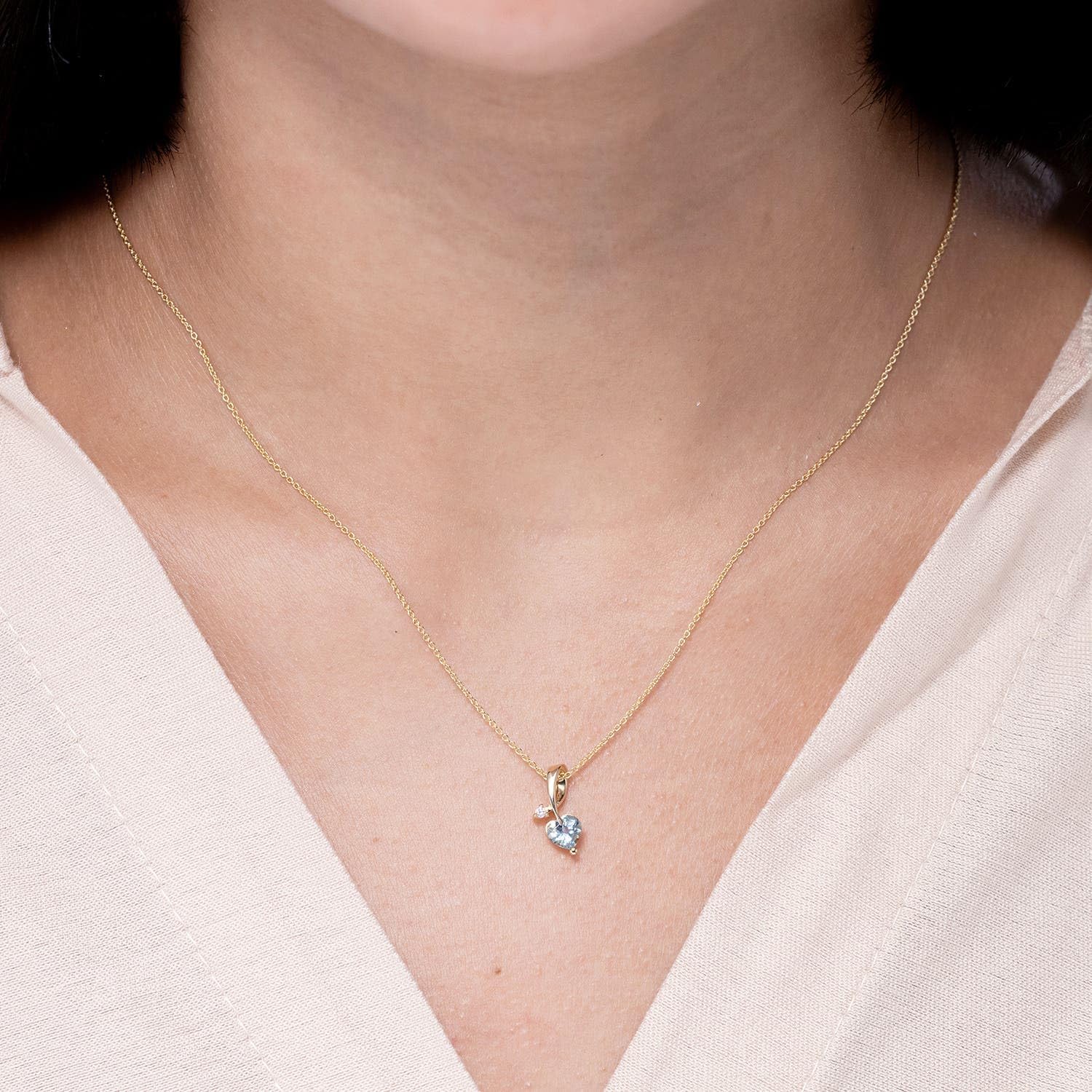 Angara Natural Aquamarine Pendant for Women | Heart-Shaped Aquamarine Ribbon Pendant with Diamond in 14K Solid Gold/Platinum With 18" Chain | March Birthday, Anniversary, Gemstone Jewelry Gift - Image 3