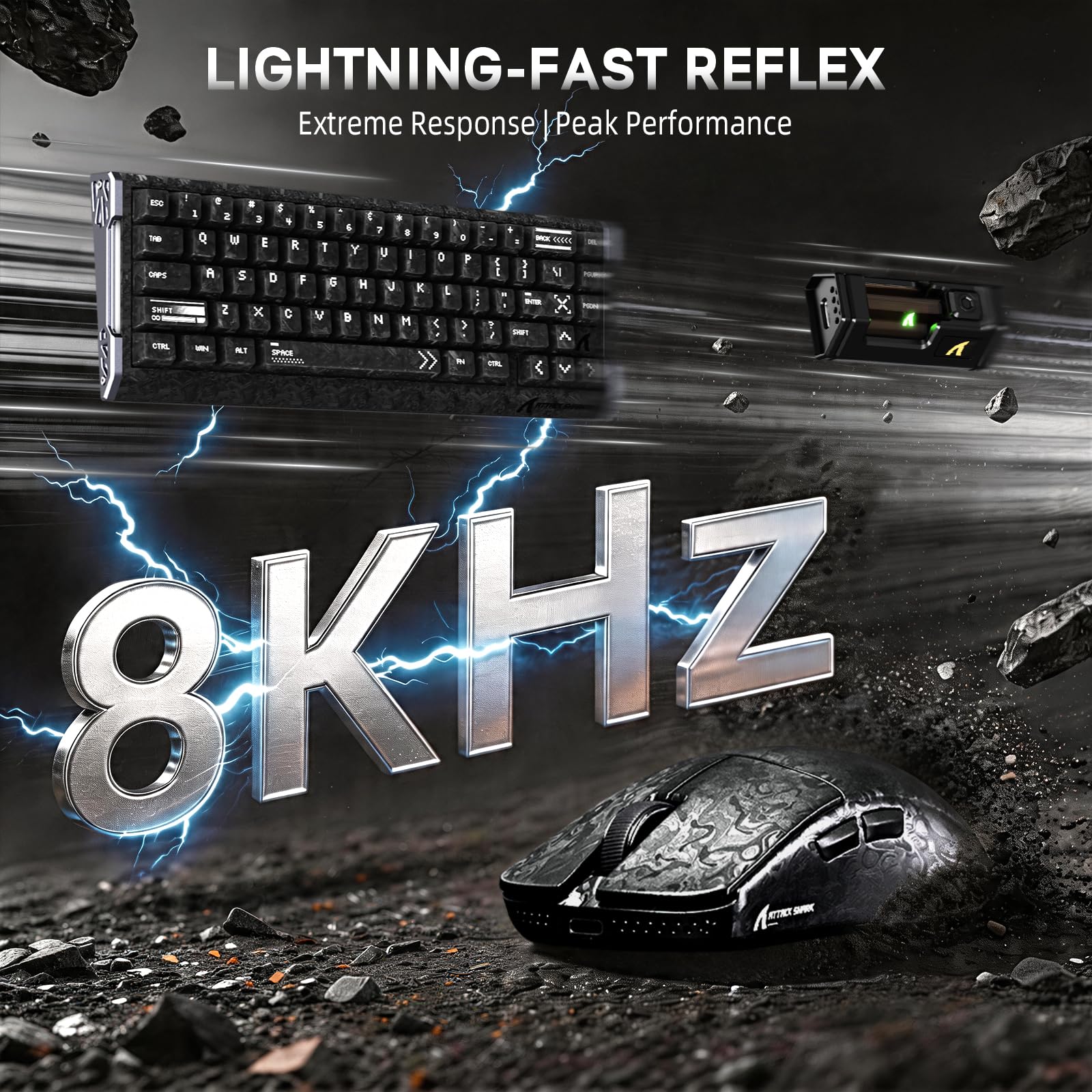 ATTACK SHARK Teclado y Ratón Gaming 8KHz,Carbon Fiber,Rapid Trigger-NegroA | QWERTY, R68 HE 60% Teclado Magnético con Cable RGB,Precisión RT de 0,005mm,R11 ULTRA Ratón Wireless 49g SUPERLIGHT, 42K DPI