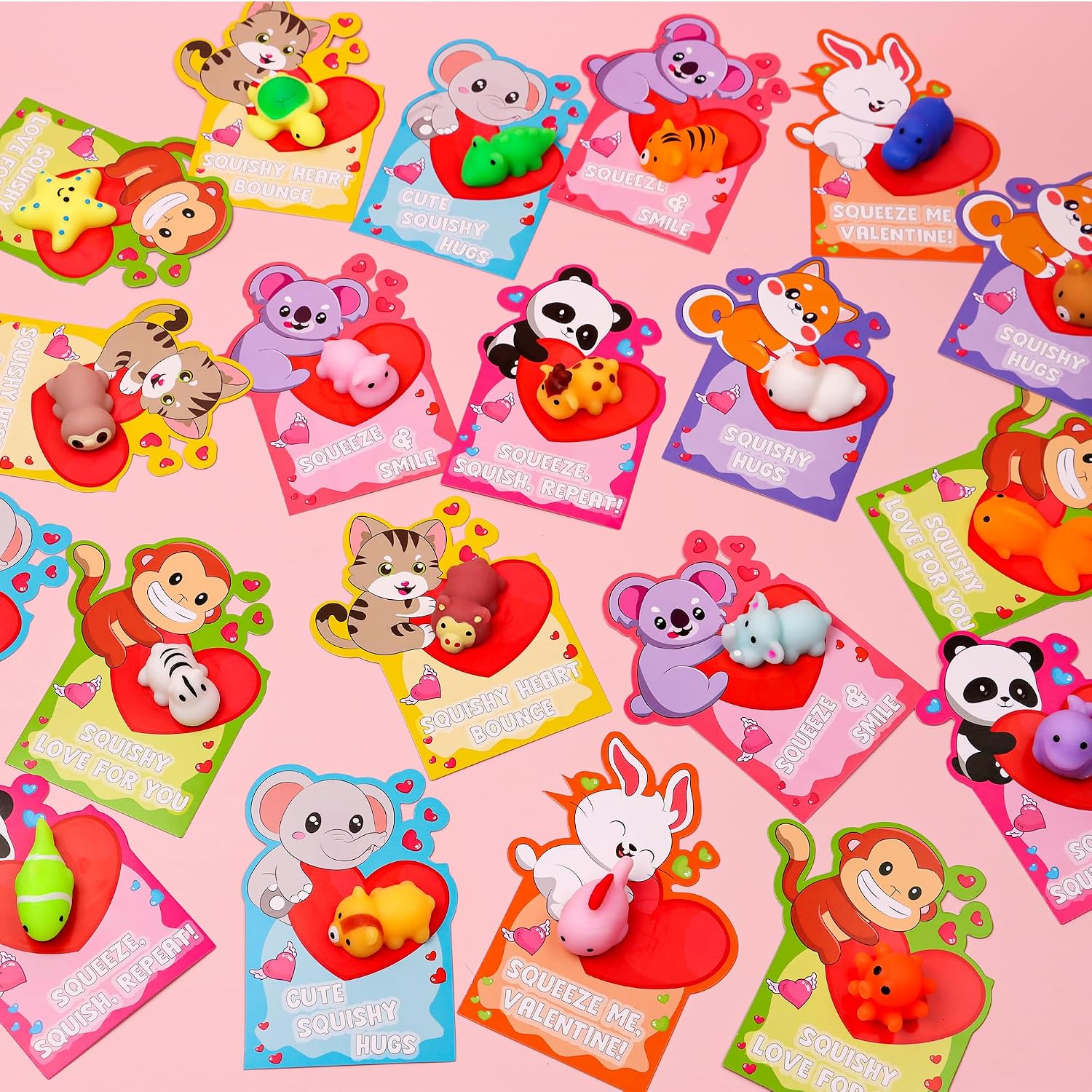 28 Pack Valentines Day Cards for Kids Classroom, Kawaii Mochi Squishies Fidget Toys with Valentines Cards, Classroom Gift Exchange, School Party Favors for Boys Girls Toddlers