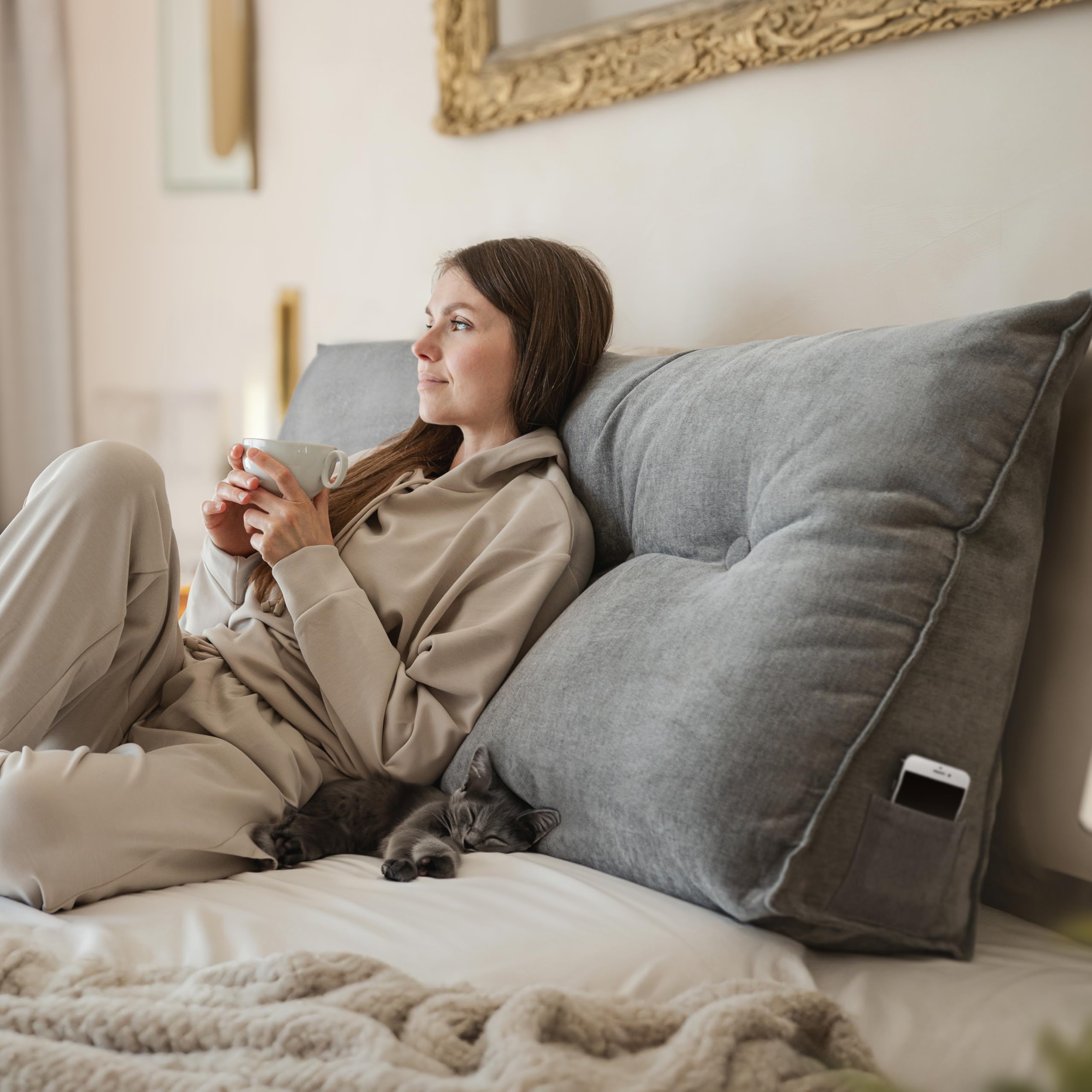 Shuyeon Rückenkissen Mit Seitenfach - Keilkissen Für Bett Und Sofa