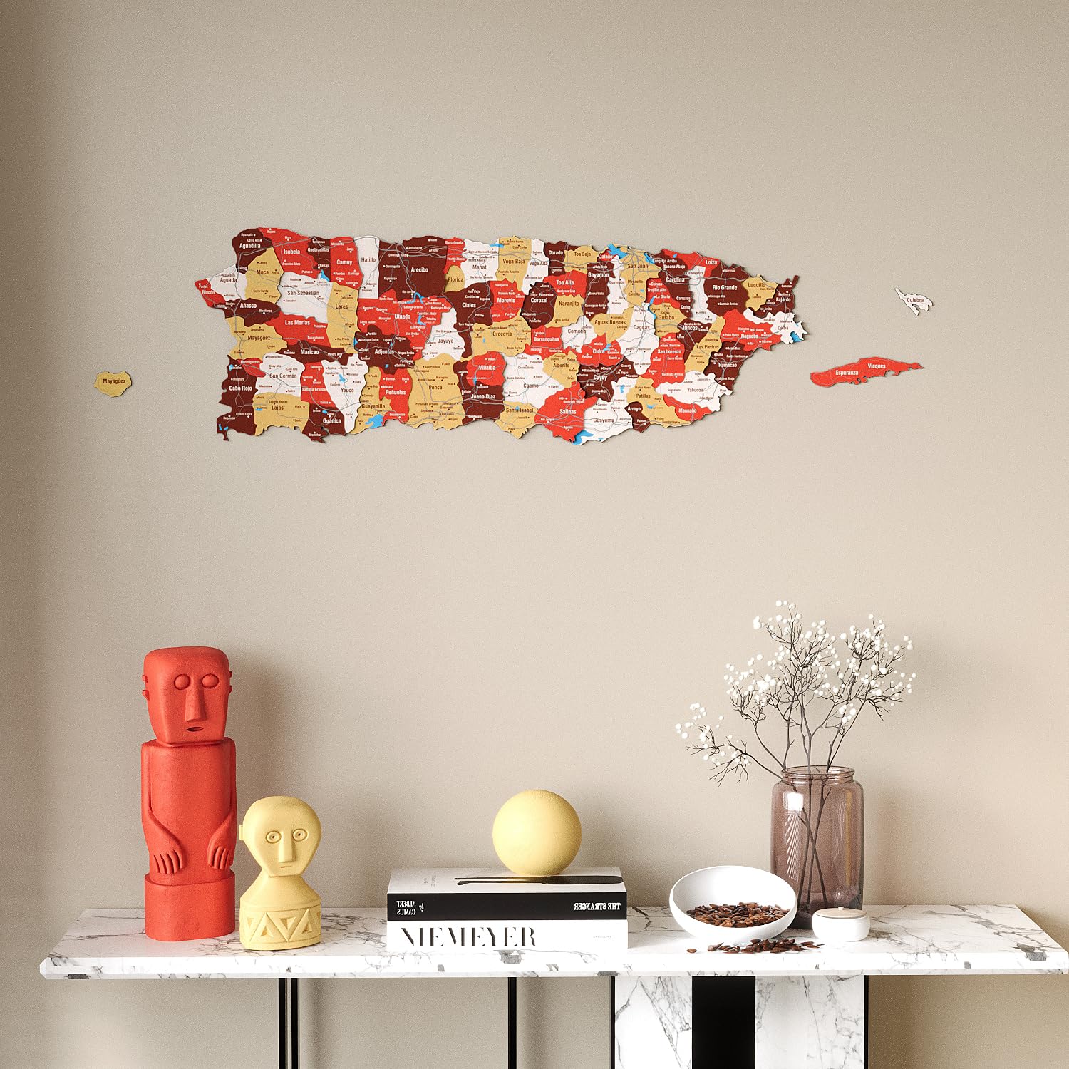 Colorfull Worlds Multilayered 3D Wooden Puerto Rico Wall Map Decor