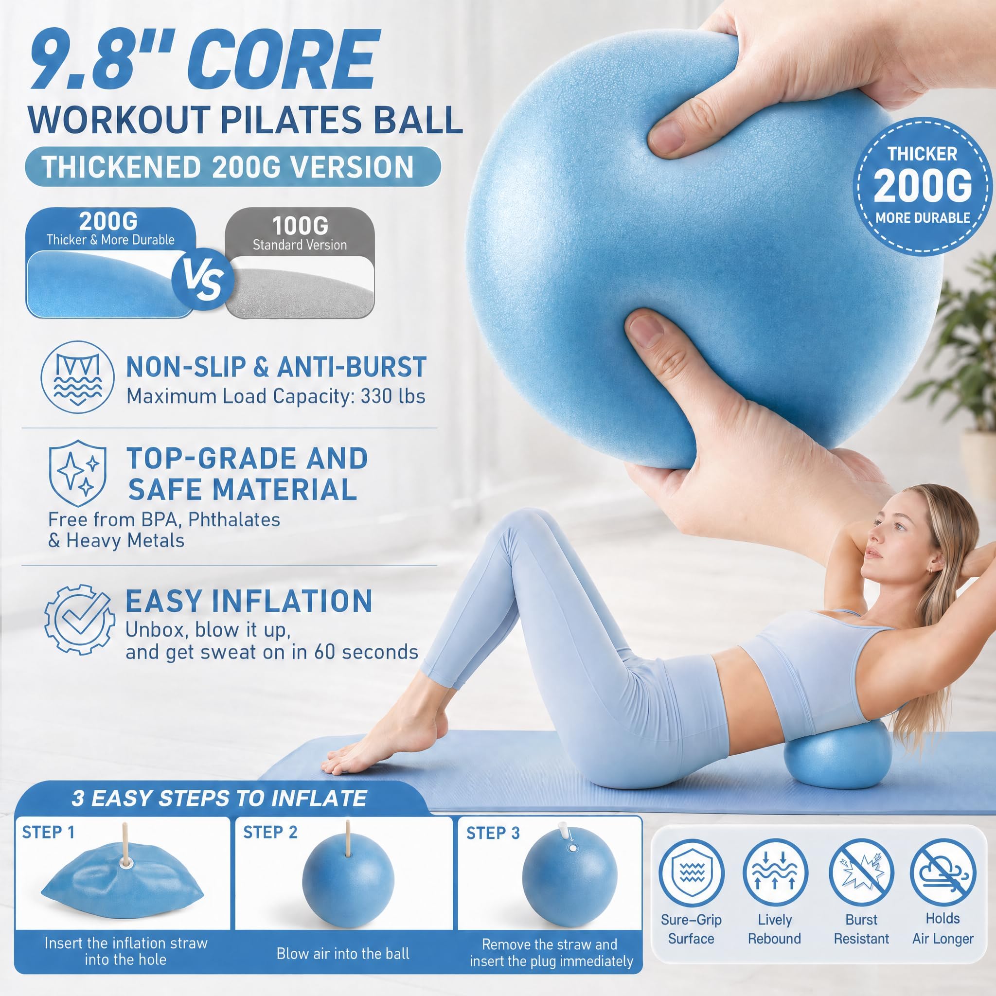 Kit per pilates, attrezzatura per pilates da donna, kit di allenamento con anello e palla da 36,8 cm, blocco yoga, ginocchiere da yoga, fasce di resistenza, accessori per calze antiscivolo, blu