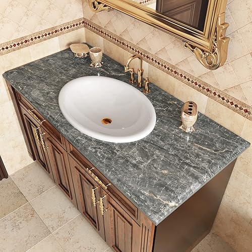 Miniatura 3 de Papel adhesivo de mármol gris para despegar y pegar, papel tapiz de mármol brillante para encimera, despegar y pegar, impermeable, envoltura de