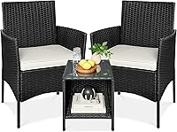 Vista 27 de Best Choice Products Juego de 3 piezas de mimbre para conversación al aire libre, muebles de patio que ahorran espacio para jardín con mesa