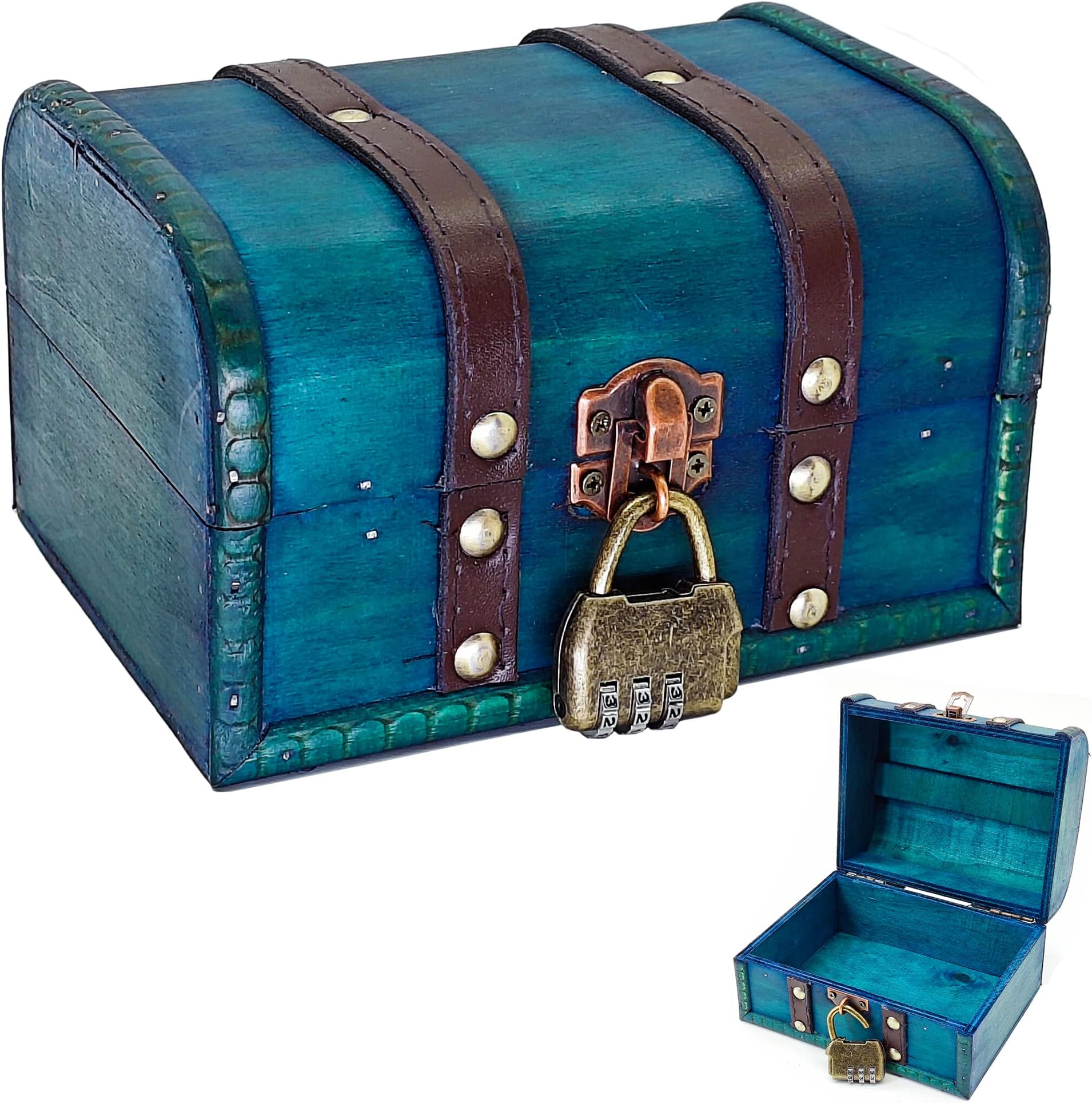 Boîte à bijoux vintage en bois - Coffre au trésor en bois - Style vintage - Serrure à code en alliage - Large application - Boîte à bijoux vintage