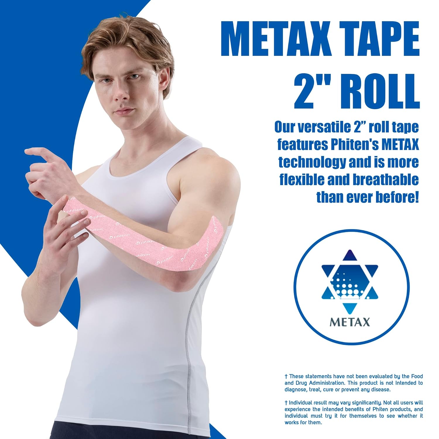 Phiten Metax Tape 2" Roll - Water-Resistant Kinesiology Tape for Muscle, Knee, Shoulder and Joint Support - Professional Sports Therapeutic Athletic Tape - Metallic Color: Pink Size: 2" x 14.7' - Image 2