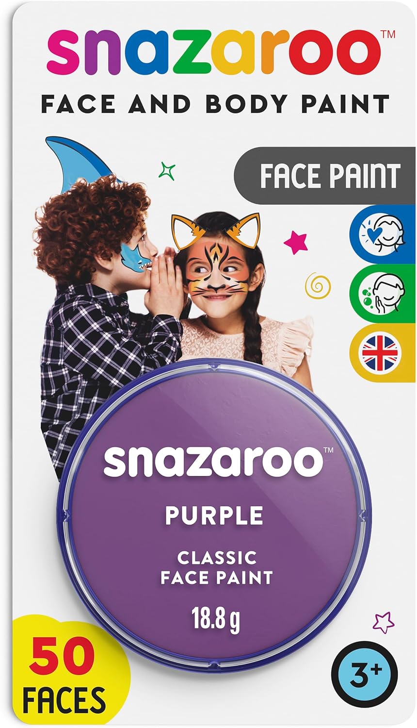Snazaroo 1119888 Kinderschmink, huidvriendelijke hypoallergene gezichtsmake-up op waterbasis, vrij van parabenen – 18ml Blister, Purple