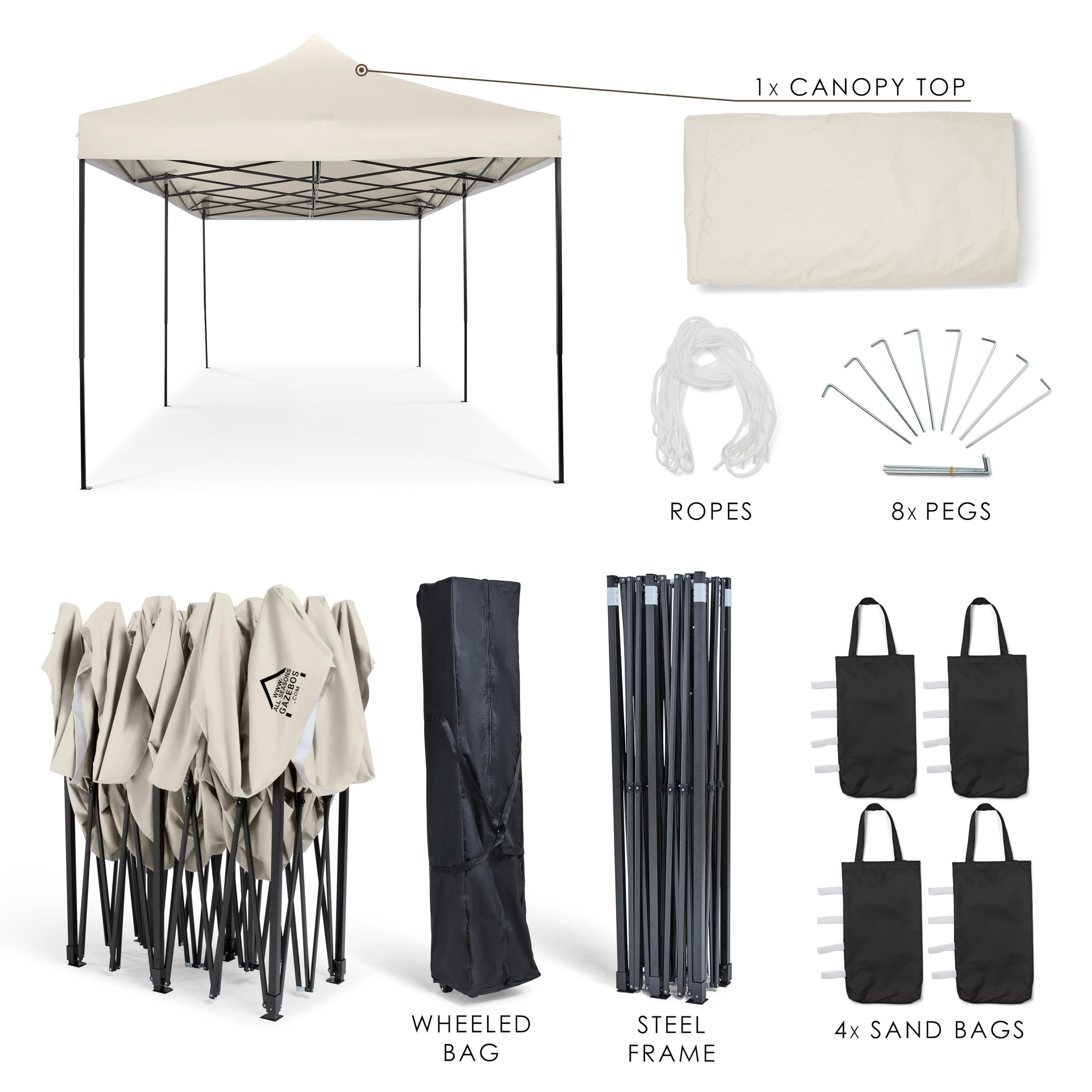 All Seasons Gazebos 3x6 w pełni wodoodporny rozkładany pawilon z akcesoriami - kremowy