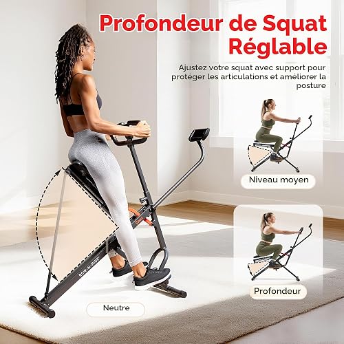 Sunny Health & Fitness Smart Row-N-Ride Squat Machine – Foldable Upright Trainer, Full-Body Workout for Glutes Quads Core, Adjustable Resistance Bands, Bluetooth SunnyFit App Sync, 150 kg Capacity - 3