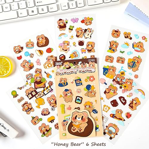 Miniatura 5 de SIBLYMONA Deco Stickers - Paquete de 24 hojas de calcomanías decorativas de estilo coreano para álbumes de recortes (crema)