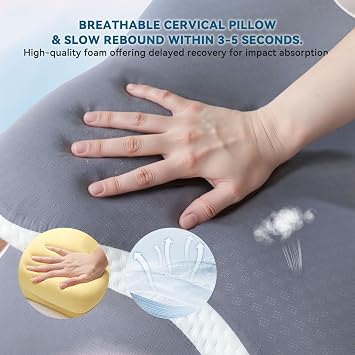 Memory Foam Pillow for Neck and Shoulder Pain Relief, Orthopaedic Cervical Pillow, Ergonomic Contour Neck Support Bed Pillows for Side & Back Sleepers, Cooling Cover