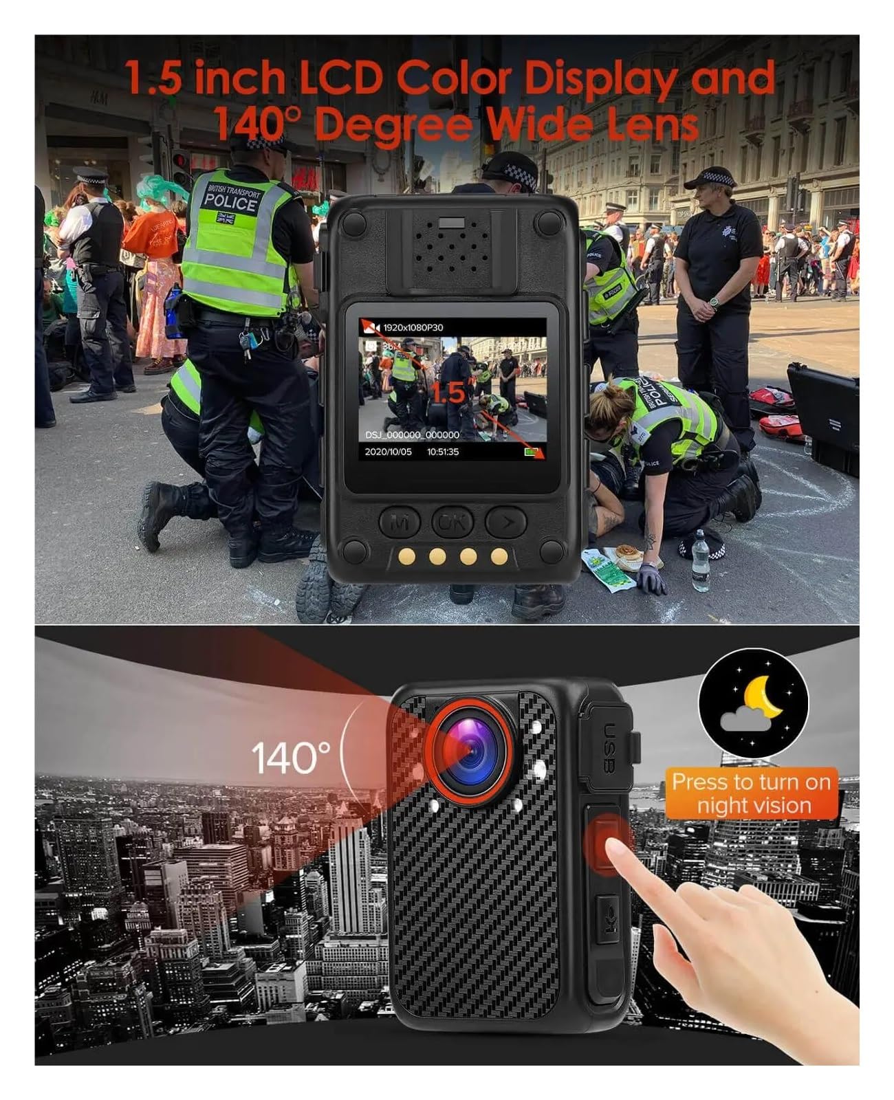 Kamera nasobna, X1 Mini kamera korpusowa Full 1080p przenośna kamera korpusowa karta SD do 128 GB noktowizor funkcja czerwonego/niebieskiego światła mała kamera(Only Camera)
