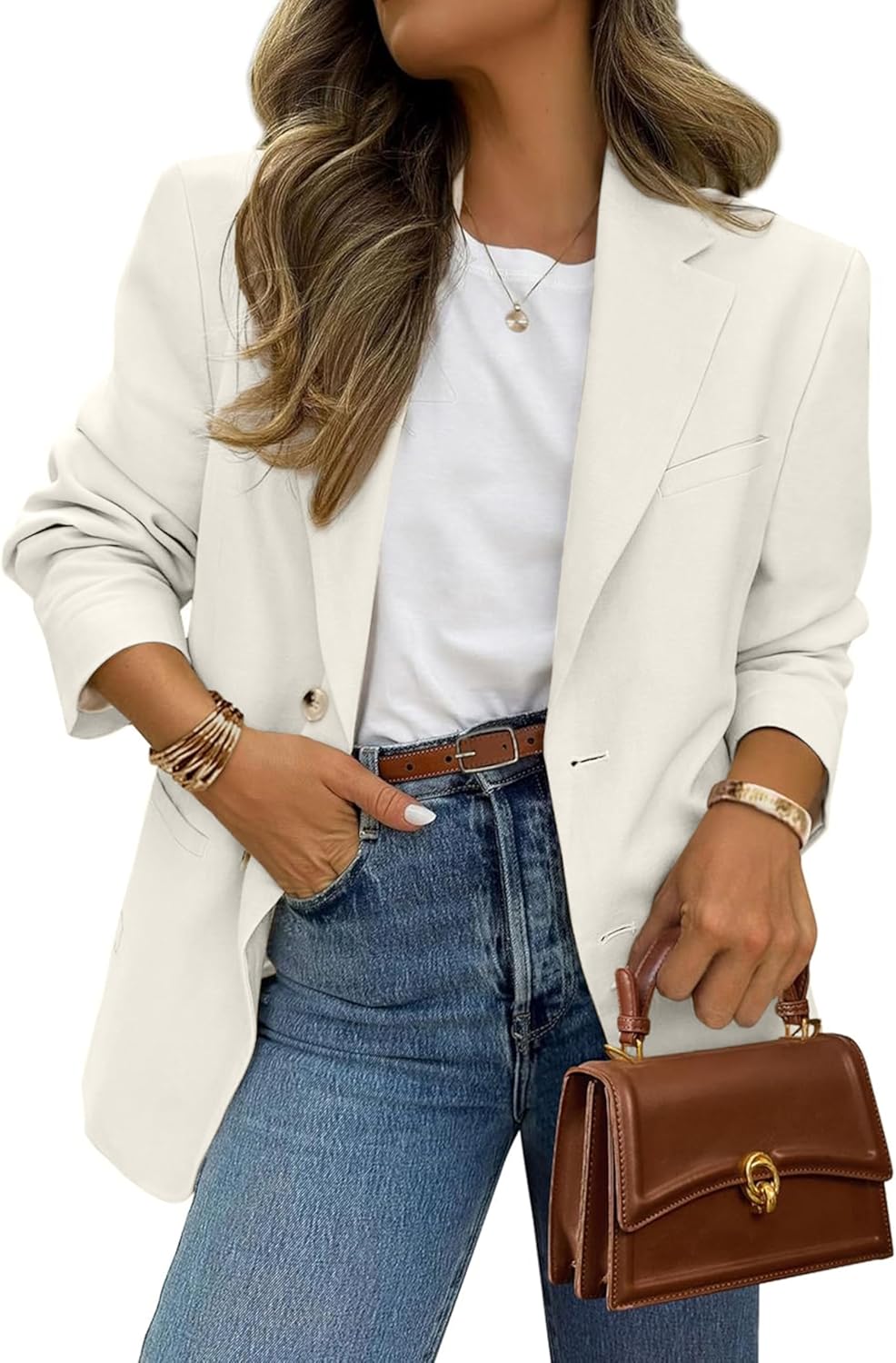 FSVABY Womens Casual Work Office Blazer Jacket Long Sleeve Lightweight Open Front Two Button Suit Blazer with Pockets