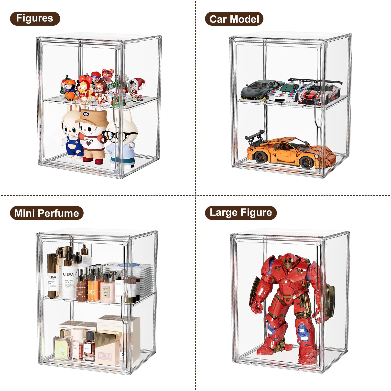 MSHOMELY Acrylic Display Case for Collectibles, Figure Display Case, 3 Packs Clear Display Case with Adjustable Divider, Clear Display Box for Popmart, Figures, Doll, Car Model, XX-Large