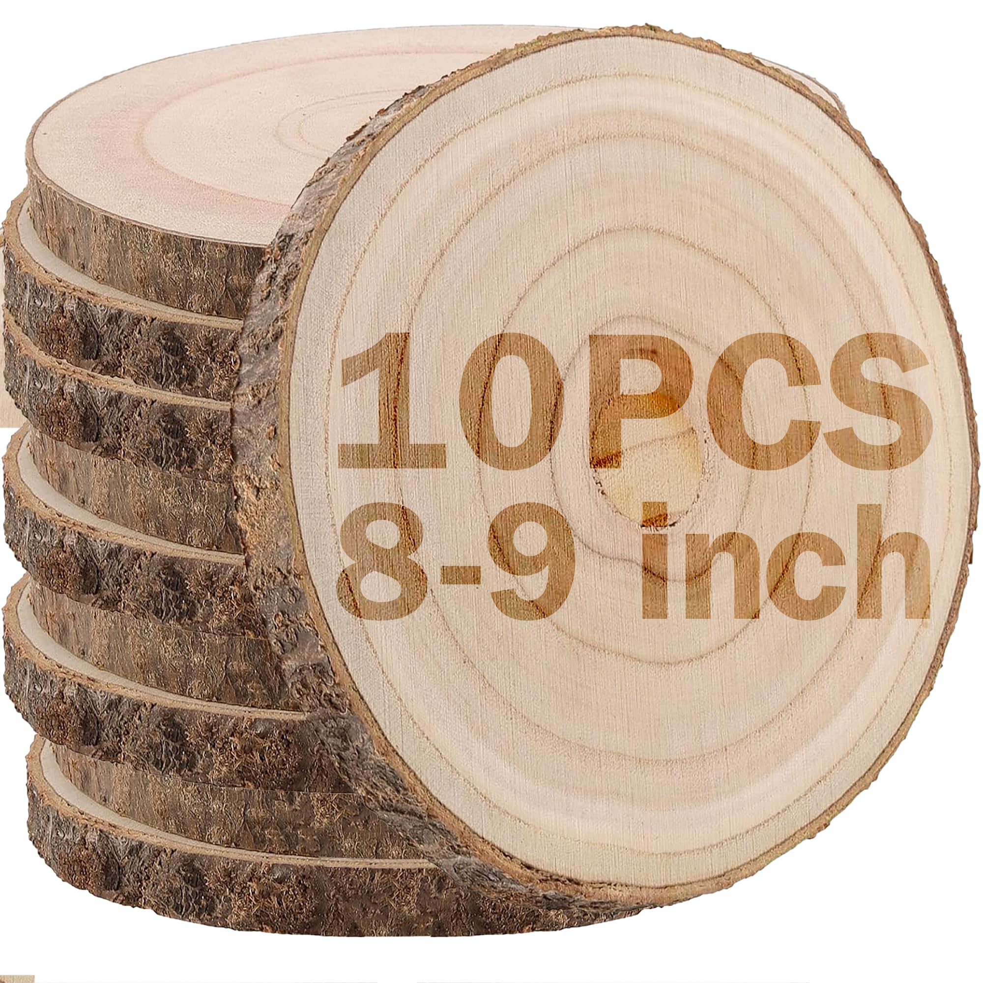 Photo 1 of **PARTIAL SET / MISSING PIECES*** Wood Slices,Wood Slices for Centerpieces Table Decorations,Unfinished Rounds Wood for Crafts,Wood Slice for Rustic Wedding Decoration Projects, Natural Paulownia Wooden Slabs (8-9 inch 10 Pcs)