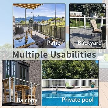 KAHEIGN Balcony Privacy Screen, 0.9m x 5m Patio Privacy Protective Screens 200g/m² HDPE 95% UV Block Porch Privacys Fence Cover for Backyard Deck Railing Pools - with Cable Ties and Rope