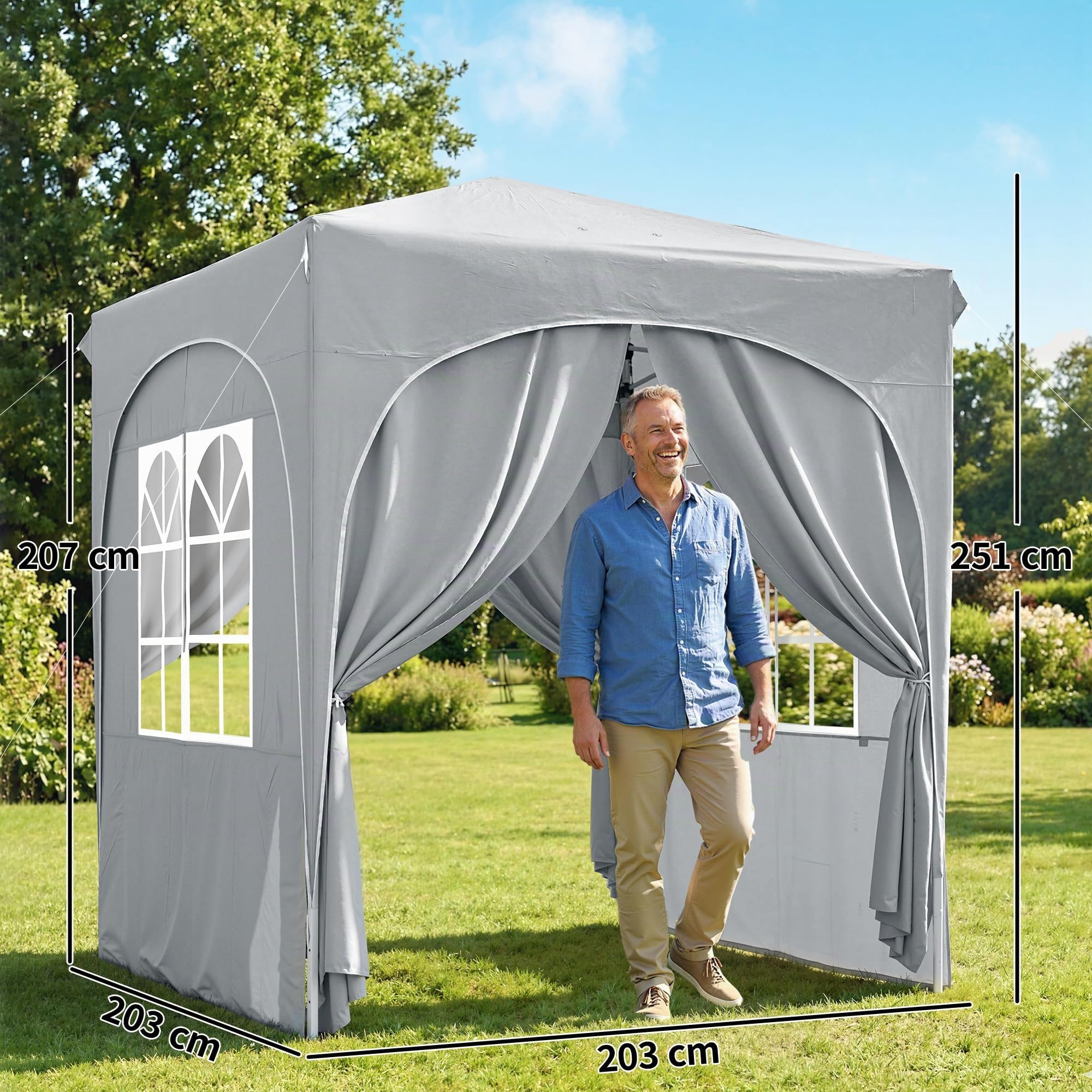Outsunny Tonnelle de Jardin Pop Up Réglable en Hauteur 2x2 m Gris Clair | Tente Pliante, Protection UV50+, Tonnelle Pliante, 4 Parois Latérales, Sac de Transport, Montage Facile, Barnum 2x2