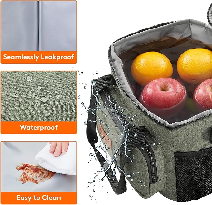 The bag features a combination of PEVA foil lining and EPE foam insulation, which together create a robust barrier against external temperatures. The exterior is crafted from water-resistant, dirt-proof Oxford fabric, making it easy to clean and maintain. It is built for convenience with a wide-open design, allowing easy access to contents, and it includes an adjustable shoulder strap for comfortable carrying. The Lifewit lunch bag also includes multiple compartments and pockets, offering ample space for utensils, napkins, or small snacks.