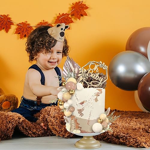 Vista 6 de 47 piezas de madera Oh Baby Cake Topper Boho Cake Toppers Balls Baby Shower Decoraciones para recién nacido, cumpleaños, boda, revelación de género