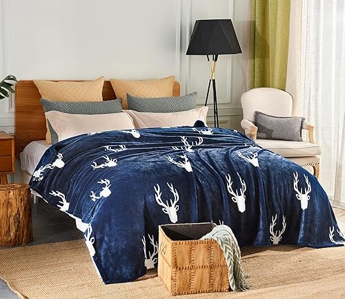 JML Manta de felpa, 10.58 ozm, súper suave y cálida, manta de forro polar de franela estampada para sofá y sofá (ciervo, King)