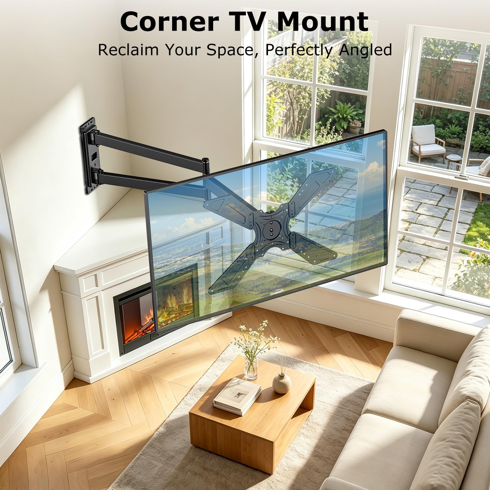 Soporte de Pared Articulado para TV de 32 a 75 Pulgadas, hasta 60 kg | Rotatorio 90°, Brazo Extensible de 838 mm, Soporte TV Pared con Inclinable y Giratorio, Montaje en Esquina, VESA 600x400 mm