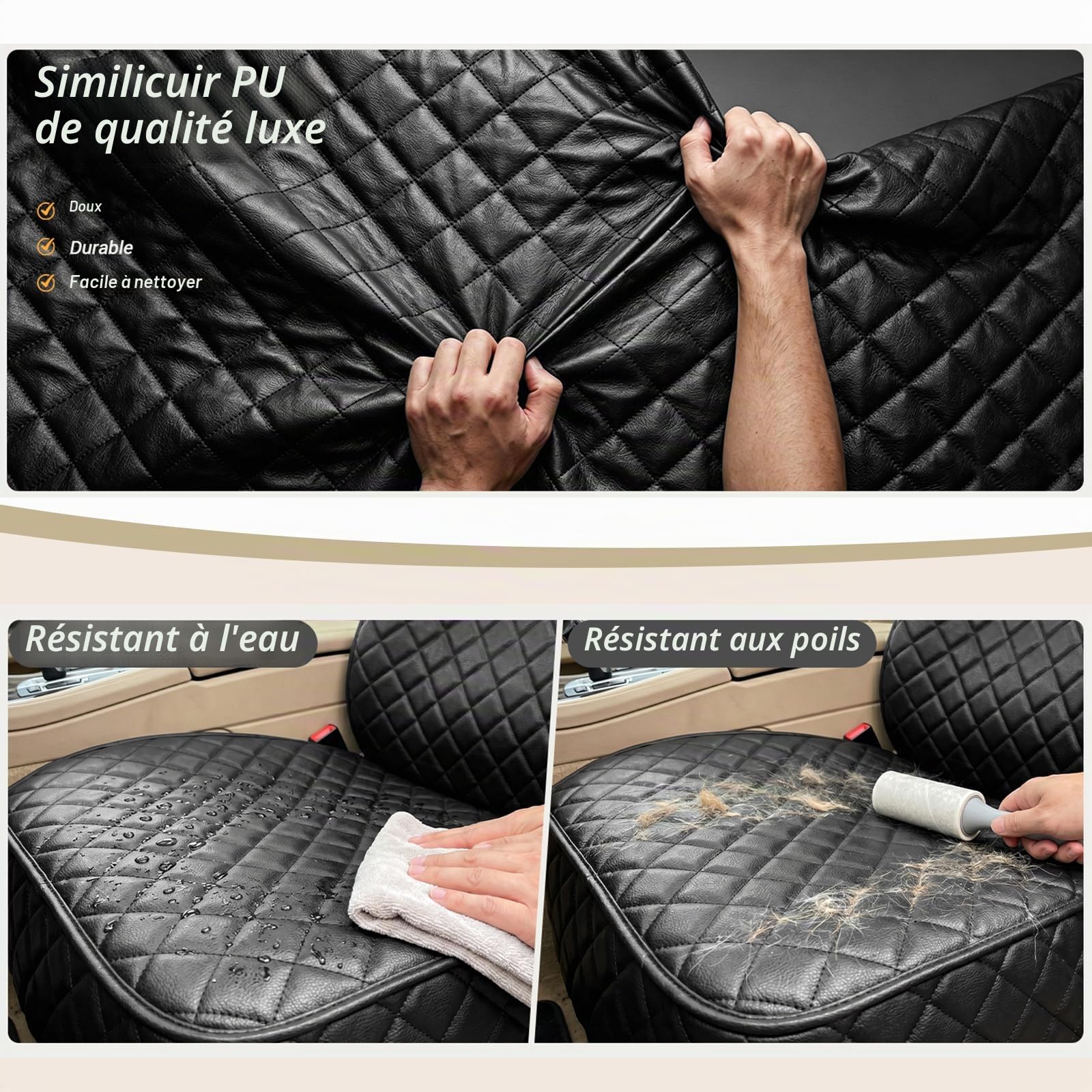 Housse de siège avant en cuir PU pour voiture, protection complète pour siège de voiture pour chien avec rabats latéraux, imperméable, antidérapante, résistante aux rayures, pour siège unique
