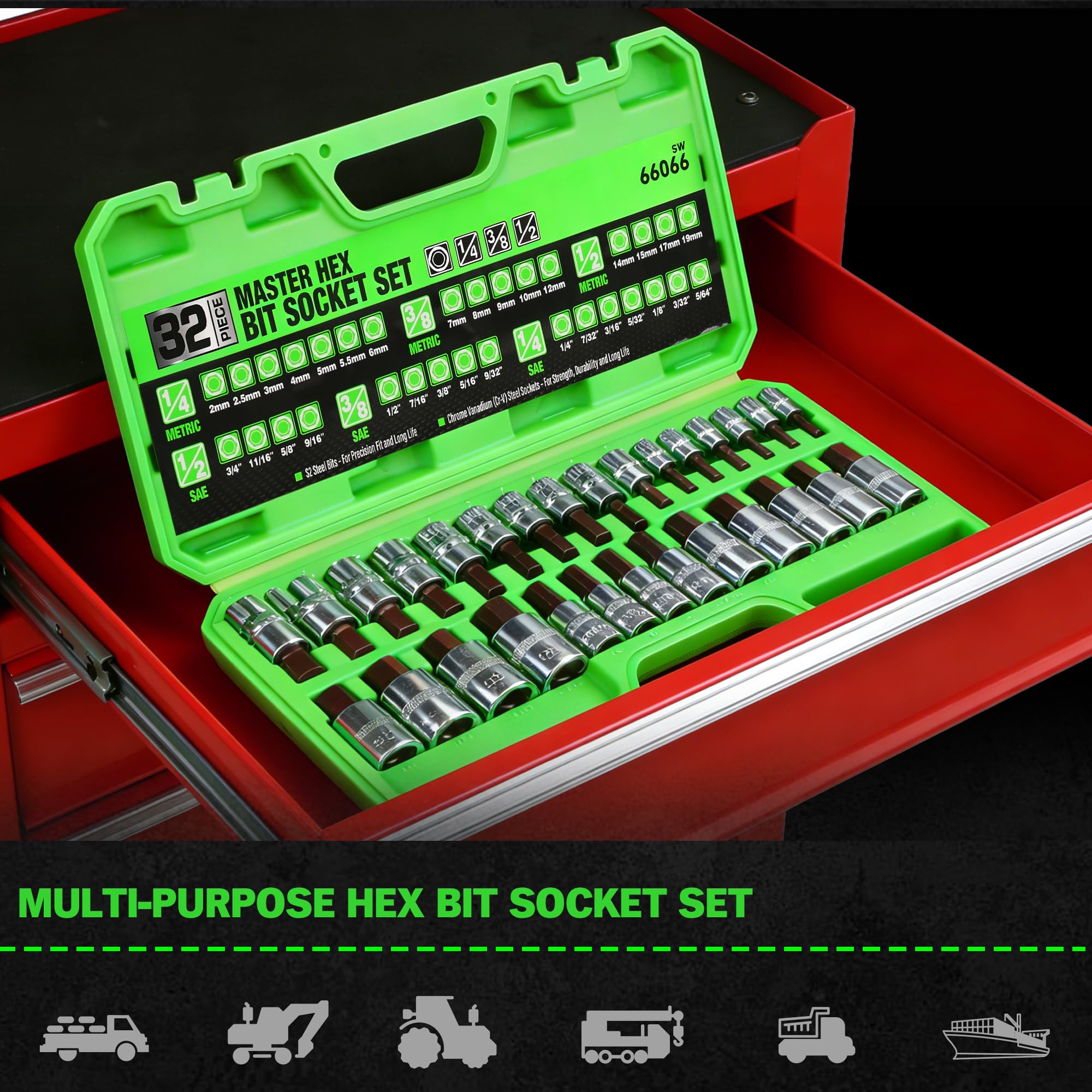 kiki291708オーダーページ-2 SWANLAKE 32 Piece Hex Bit Socket Set,SAE and Metric, 1/4'', 3/8