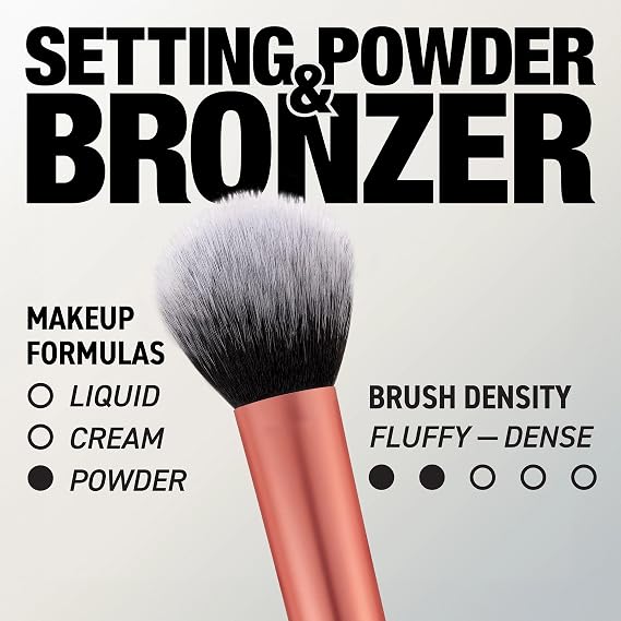Real Techniques Cruelty Free Powder Brush With Ultra Plush Custom Cut Synthetic Bristles and Extended Aluminum Ferrules to Build Coverage