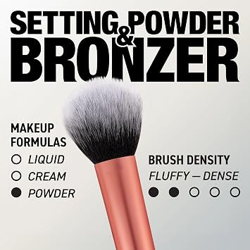 Real Techniques Cruelty Free Powder Brush With Ultra Plush Custom Cut Synthetic Bristles and Extended Aluminum Ferrules to Build Coverage