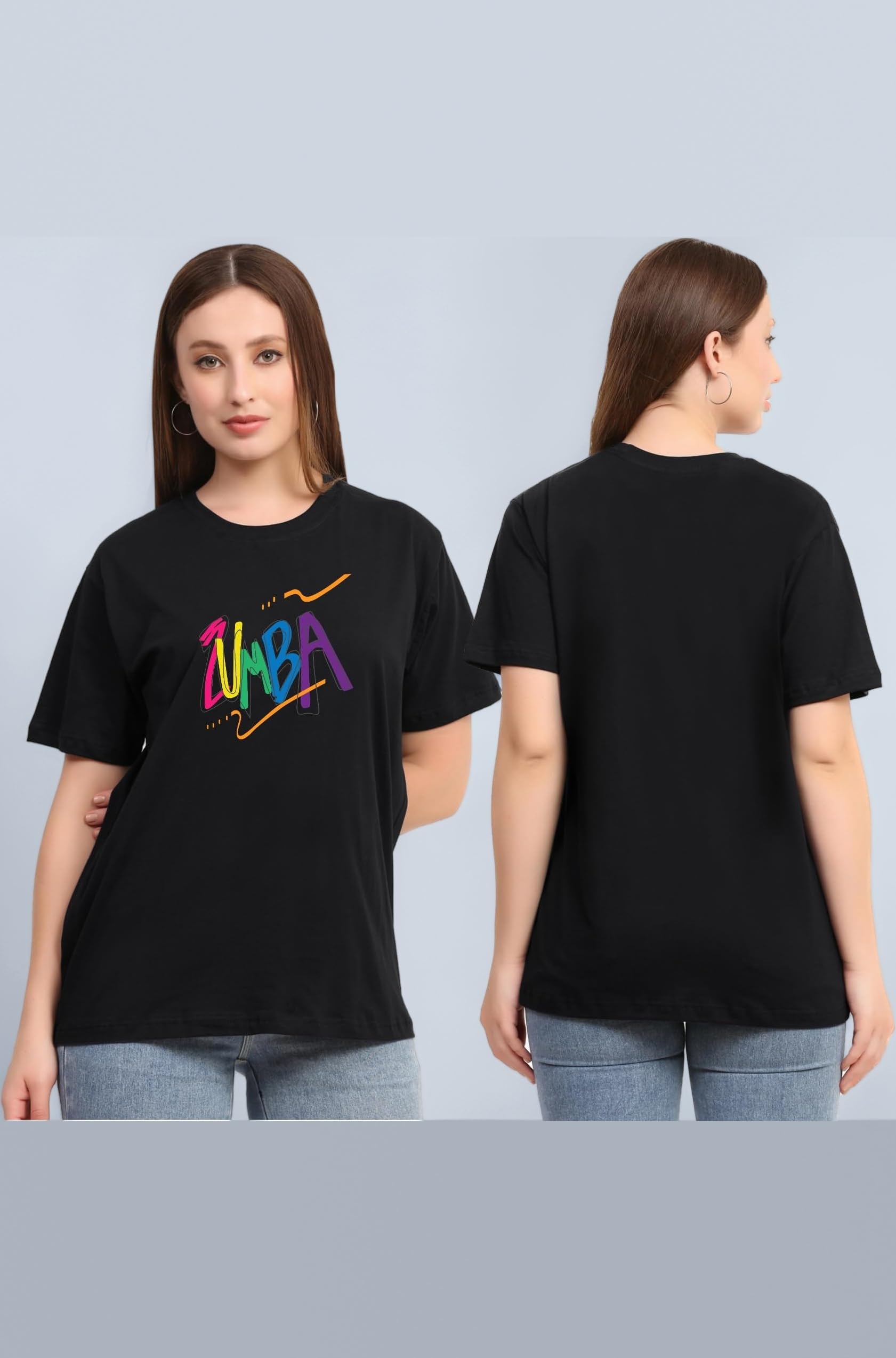 Zumba Pure Cotton Regular Fit T-Shirt for Women (Large, Black)