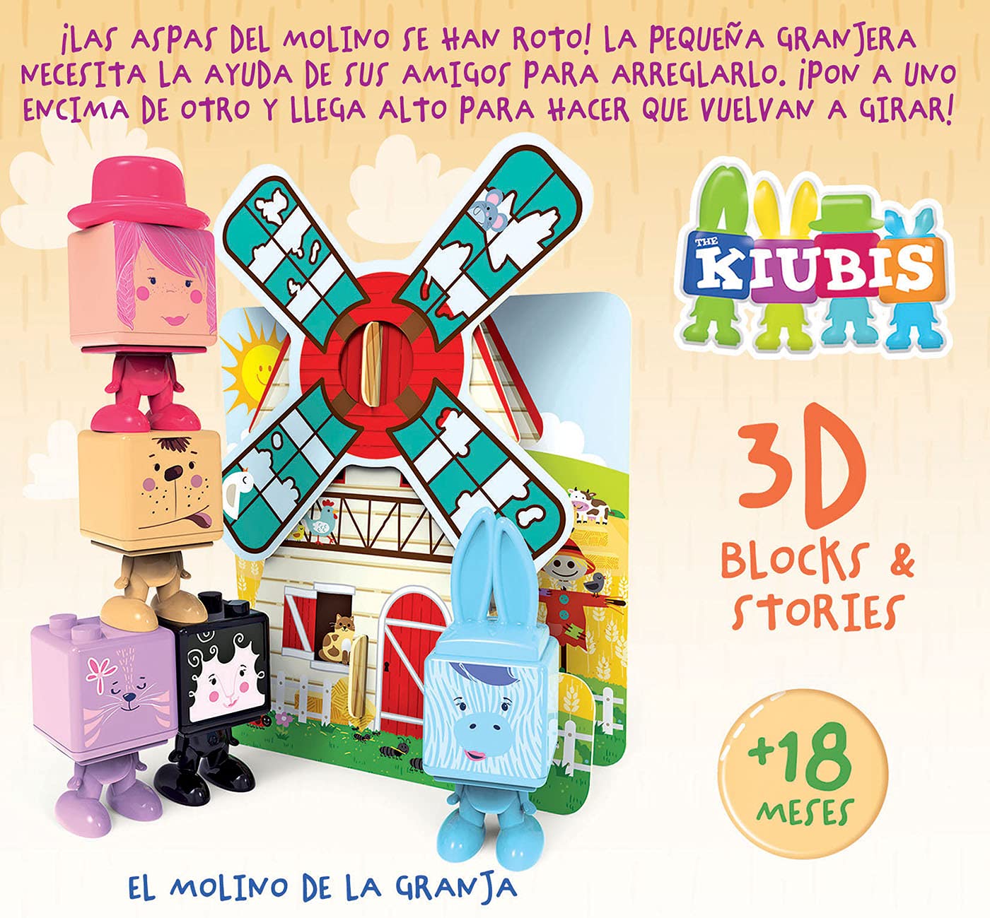 Educa - The Kiubis. Ensemble de Jeu Le Moulin de la Ferme | Jouet Empilable pour Bébé. Construire et Empiler pour Améliorer la Fonction Motrice et l'apprentissage de Votre Bébé | +18 Mois (19223)