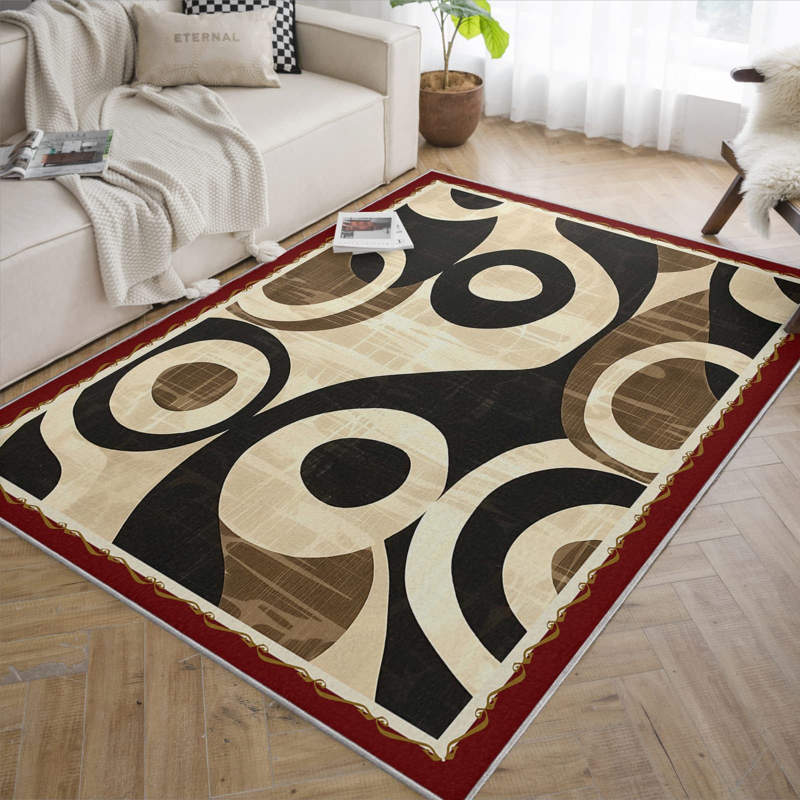120x180 Waschbarer Teppich für Wohnzimmer Niedrigprofil-Kreis-Geometrische Flächenteppiche ultradünne abstrakte Teppiche Schlafzimmer modern rutschfest Bodenteppich leicht