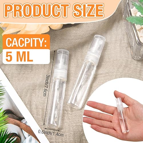 Miniatura 2 de Tanlade 300 botellas de spray de 0.17 onzas líquidas, botellas rociadoras de perfume de vidrio transparente, botella portátil recargable de viaje