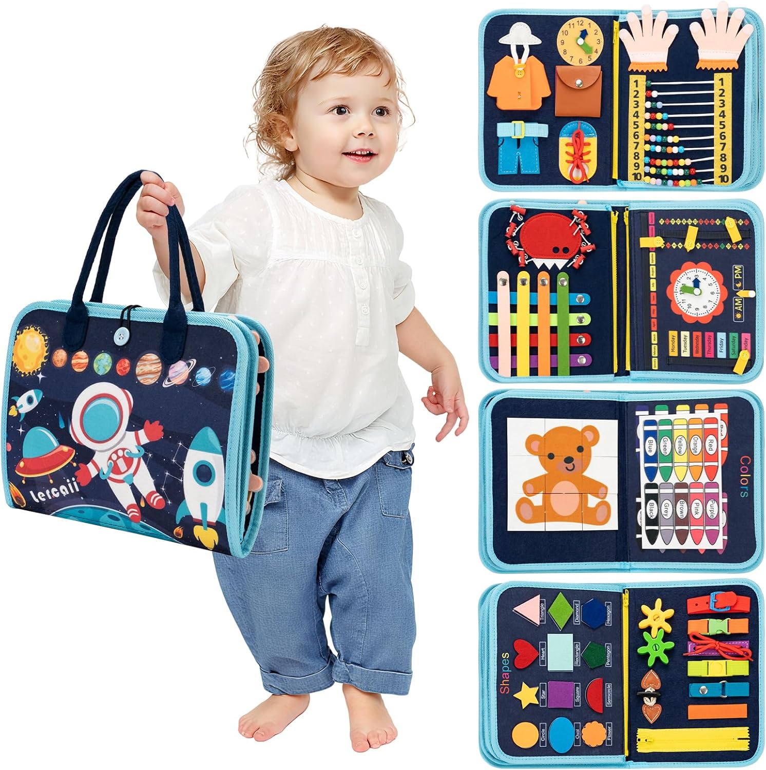 Toddler Busy Board Book Montessori Toys,Sensory Book Educational Activities for Learning Fine Motor Skills, Quiet Travel Essentials for Airplane & Car, Birthday Gift for Boys Girls Toddlers