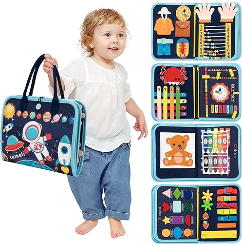 Toddler Busy Board Book Montessori Toys,Sensory Book Educational Activities for Learning Fine Motor Skills, Quiet Travel Essentials for Airplane & Car, Birthday Gift for Boys Girls Toddlers