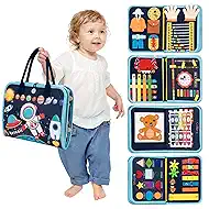 Toddler Busy Board Book Montessori Toys,Sensory Book Educational Activities for Learning Fine Motor Skills, Quiet Travel Essentials for Airplane & Car, Birthday Gift for Boys Girls Toddlers