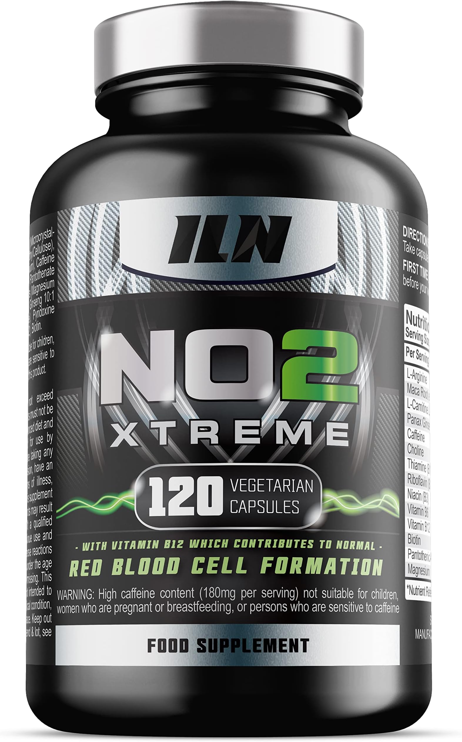 Iron Labs Nutrition NO2 Xtreme - Nitric Oxide Supplement - Pump Pre Workout - L Arginine, Niacin, L Carnitine and Caffeine - Vegetarian & Vegan (120 Capsules)