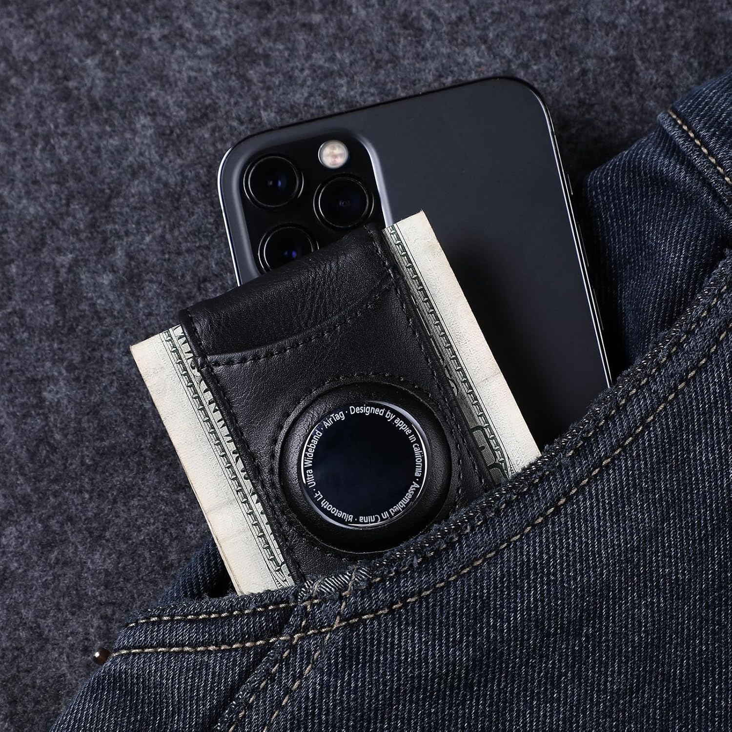 Magnetic Money Clip with airTag Holder,credit card elastic band,Holds to Cash and Cards (Black) - Image 3