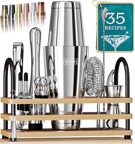Miniatura 17 de BARE BARREL® Mixology Bartender Kit Bar Set | Juego de coctelera de 14 piezas | Herramientas de mezcla de barware para martini para bartending en