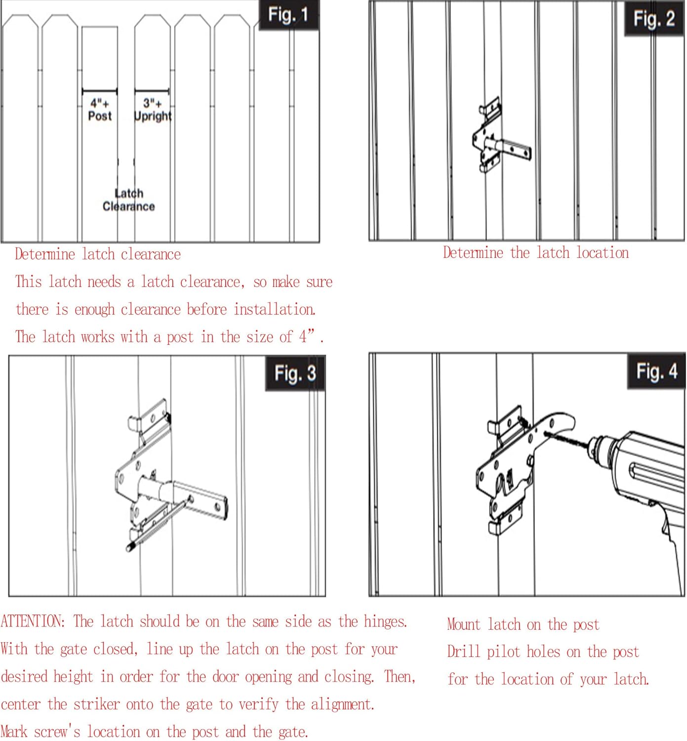 Self-Locking Gate Latch - Post Mount Automatic Gravity Lever Wood Fence Gate Latches with Fasteners/Black Finish Steel Gate Latch to Secure Pool