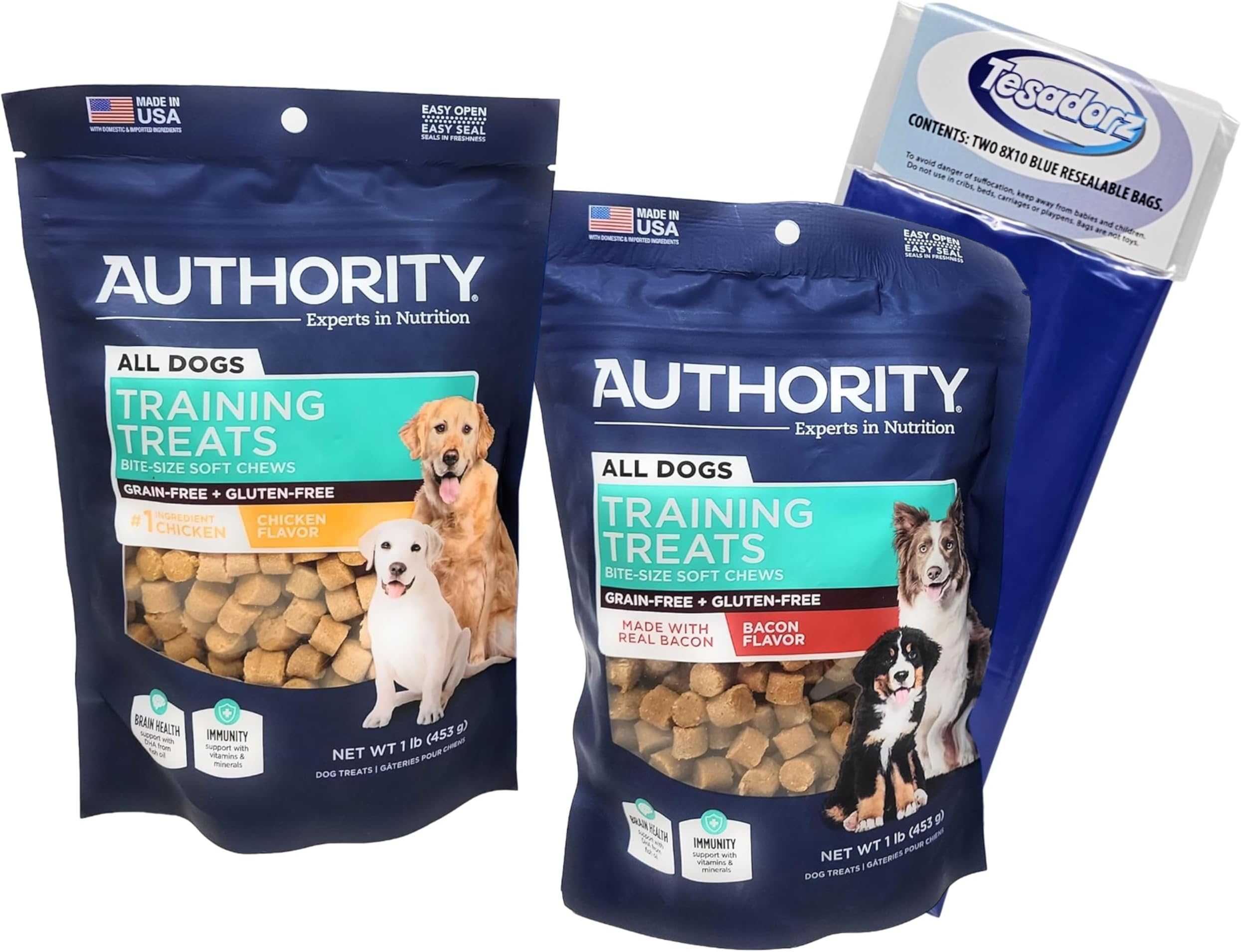Authority Dog Training Treats, Bite Size Soft Chews (Bacon, Pack of 3) and Tesadorz
