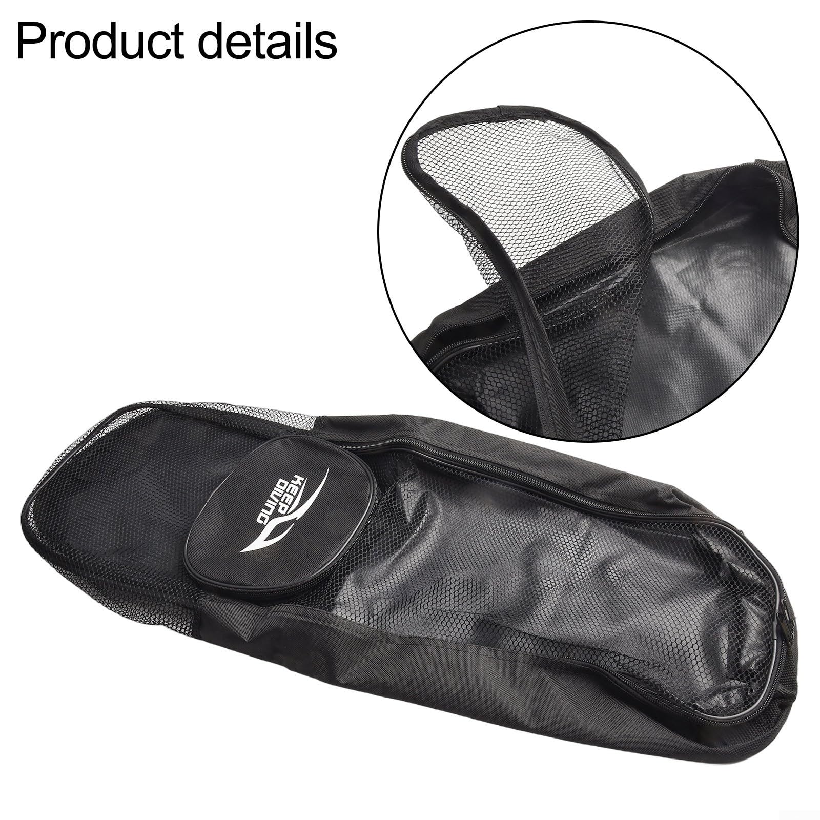 Yhenlovtt Borsa per attrezzatura subacquea in rete di nylon, per pinne, maschera e snorkeling, grande borsa per attrezzatura sportiva subacquea, con tasca con cerniera, nera